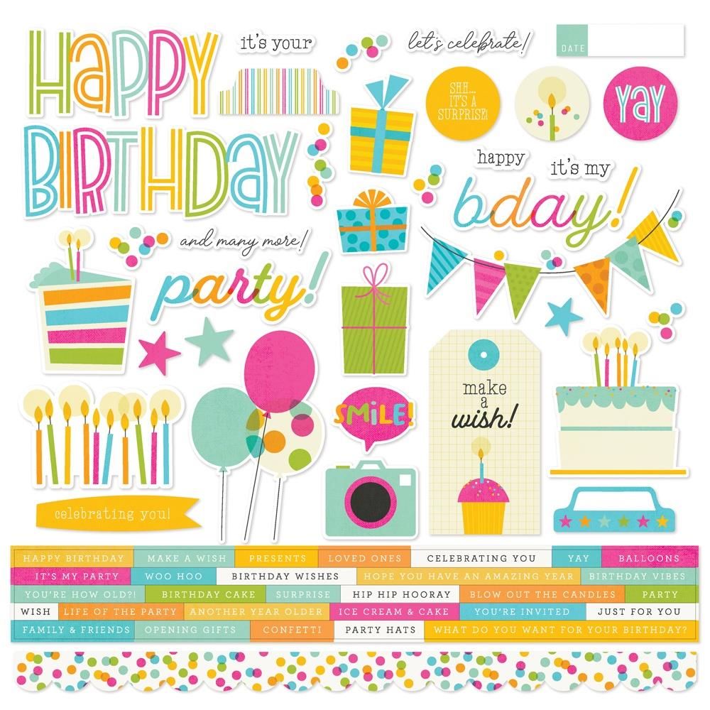 N Simple Stories Birthday Cardstock Stickers 12&quot; X12&quot;