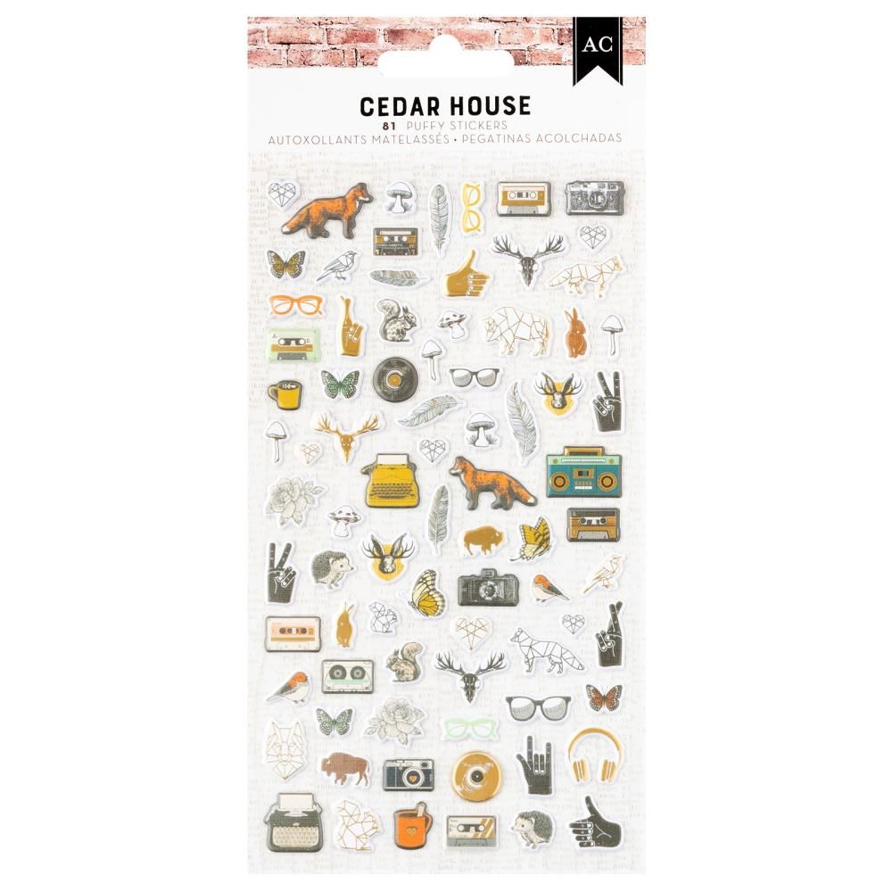 N American Crafts Cedar House Puffy Stickers 81/Pkg Icons, Gold Foil