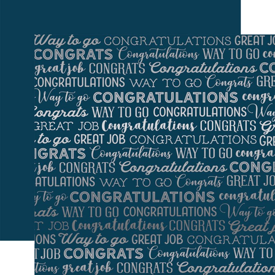 EP Carta Bella Navy Congrats Foil Silver Patterned Paper