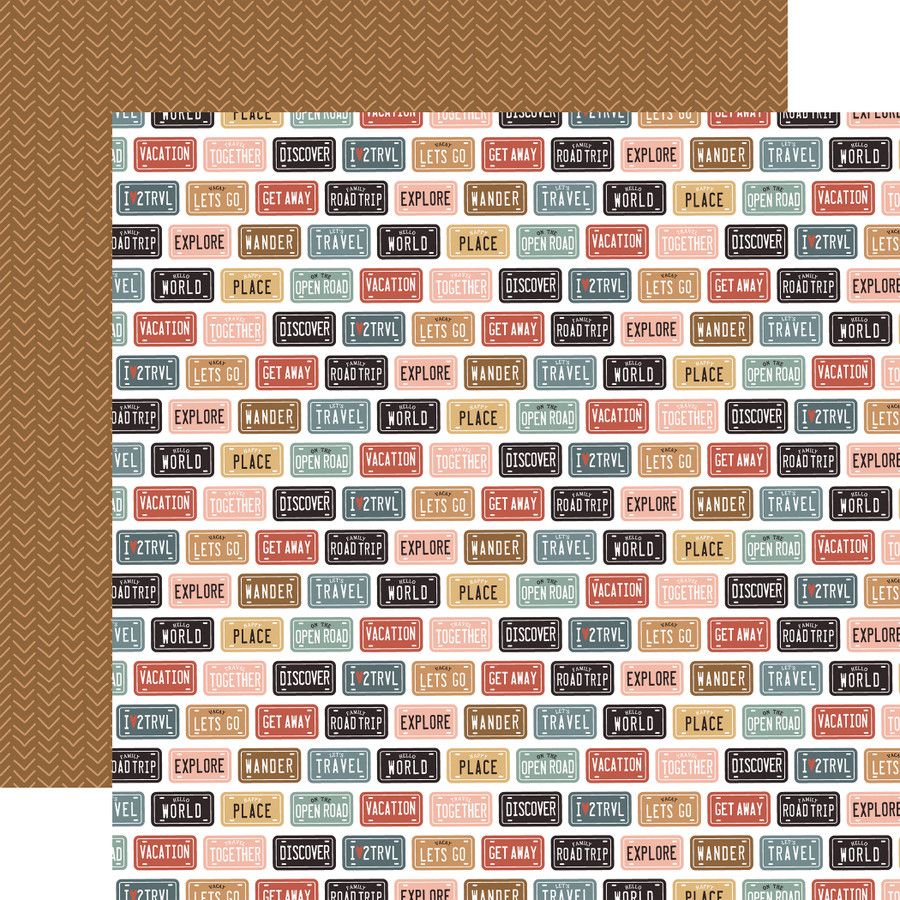 EP Let&#39;s Take The Trip: Road Trip Plates 12x12 Patterned Paper