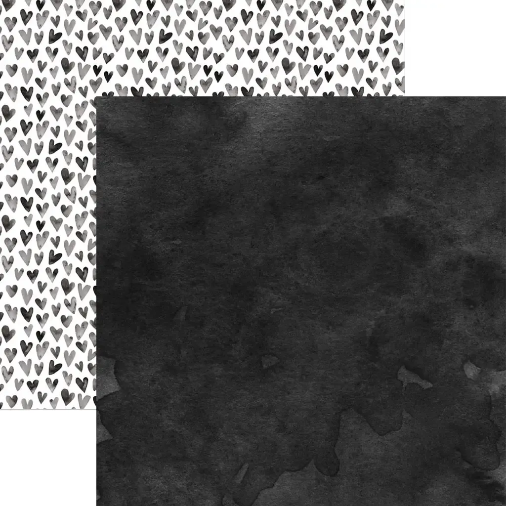 F Paper House Black Watercolor Hearts 12&quot;X12&quot; Scrapbook Paper