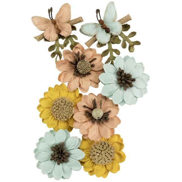 N Little Birdie Arcadia Paper Flowers 8/Pkg Sunshine And Lemonade