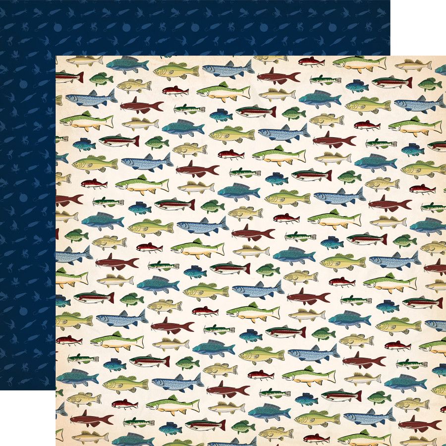 N Echo Park Gone Fishing Double-Sided Cardstock 12&quot; X12&quot; Freshwater Fish