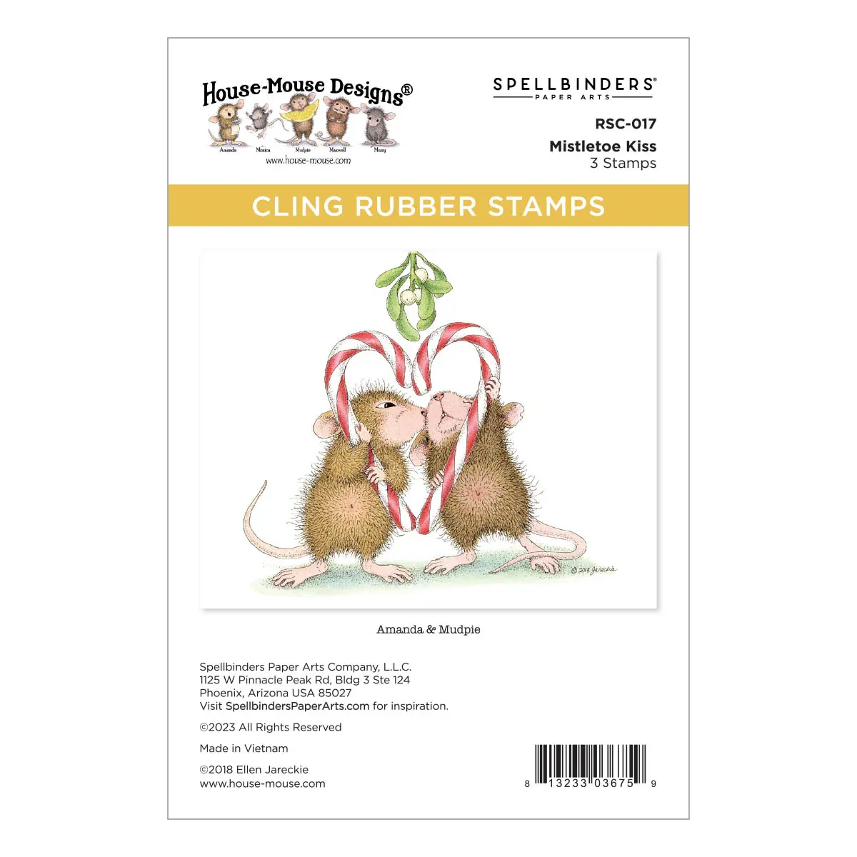 EC Spellbinders Mistletoe Kiss Cling Rubber Stamp Set From The Housr- Mouse Holiday Collection