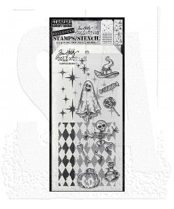 SA Tim Holtz Mixed-Media Stamps &amp; Stencil Set - THMM145 Ghost &amp; Skeleton