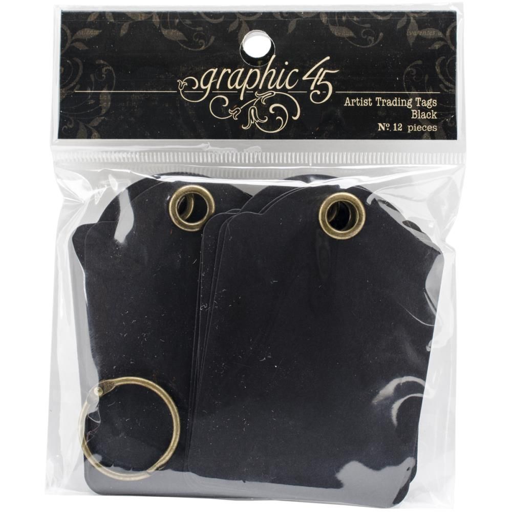 N Graphic 45 Staples Artist Trading Tag Album 3.5&quot; X 2.5&quot; Black