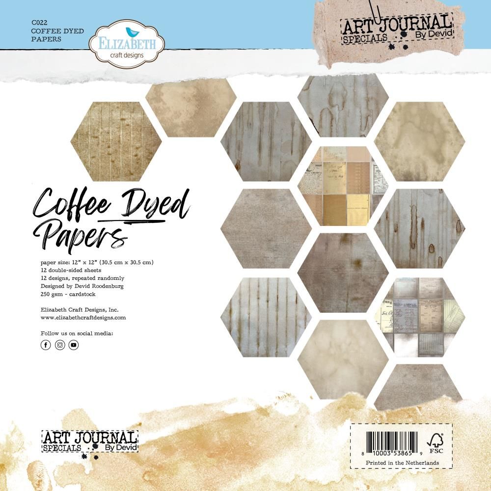 N Elizabeth Crafts Double-Sided Cardstock Pack 12&quot; X12&quot; Coffee Dyed