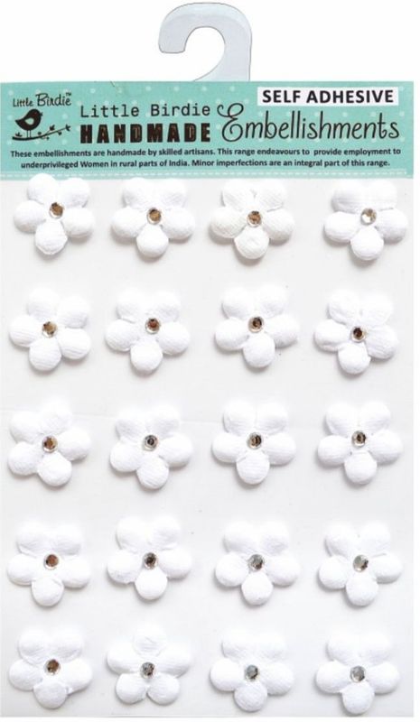 N Little Birdie Embossed Jeweled Daisies 20/Pkg White