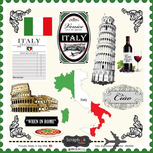 SC Italy Sightseeing 12x12 Sticker Sheet
