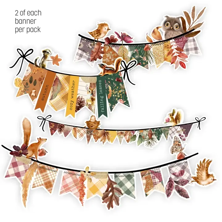 F Pretty Little Studio Cozy Weather Fall Banners Ephemera 8 Pcs