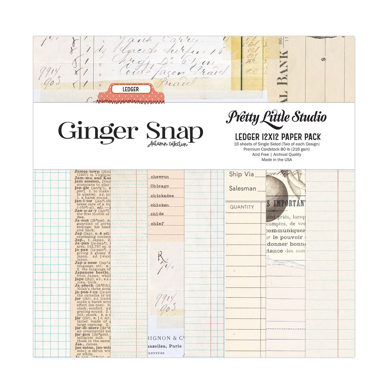 F Pretty Little Studio Ginger Snap Ledger 12x12 Single Sided Paper Pack