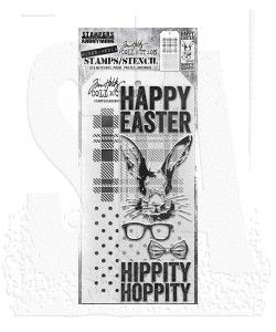 SA Tim Holtz Mixed-Media Stamps &amp; Stencil Set THMM164: Hipster Bunny