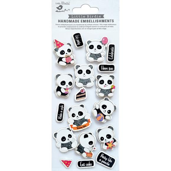 N Little Birdie 3D Glitter Embellishment 18/Pkg Panda Party