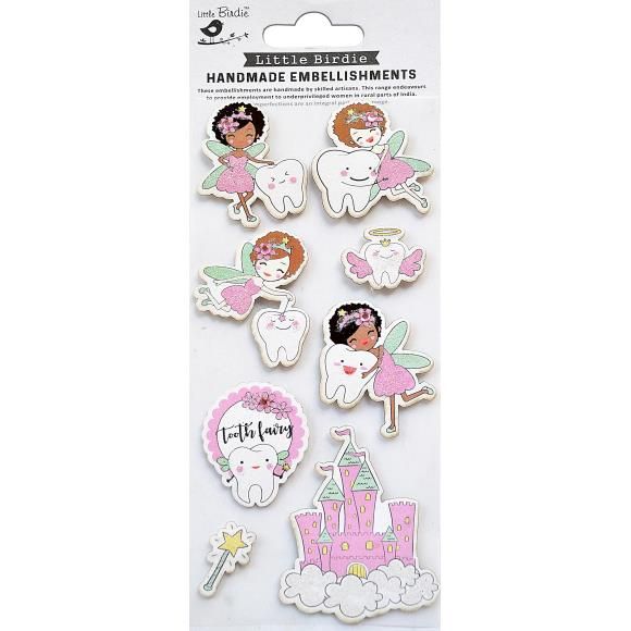 N Little Birdie Baby Embellishments 8/Pkg Tooth Fairy Pink