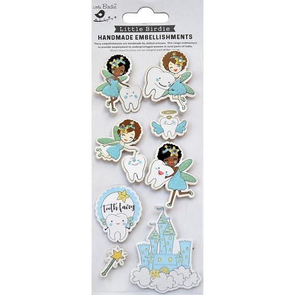 N Little Birdie Baby Embellishments 8/Pkg Tooth Fairy Blue