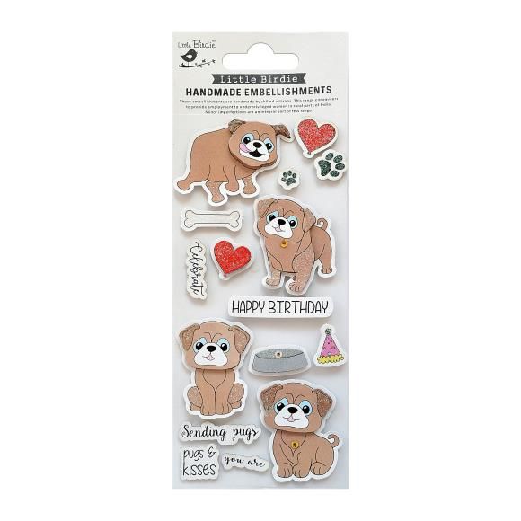 N Little Birdie Birthday Wishes Embellishment 16/Pkg Pugs and Kisses