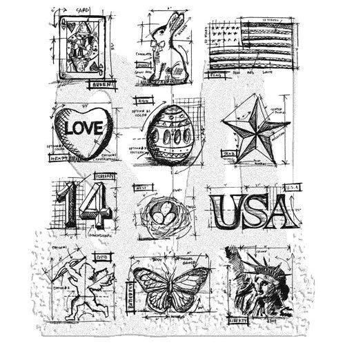 Tim Holtz Cling Mount Stamps: Mini Blueprints 2