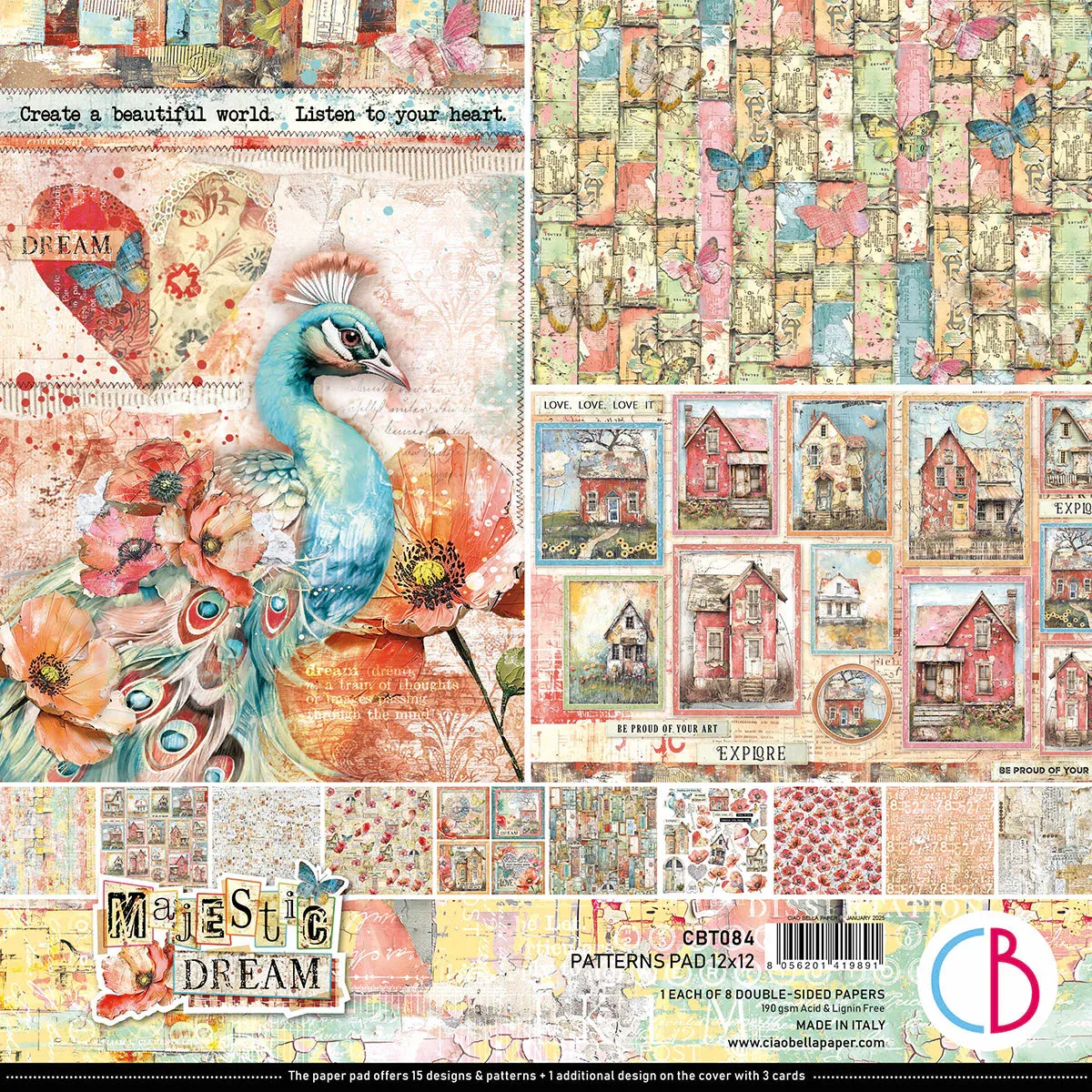 EC Ciao Bella Majestic Dreams Patterns Pad 12&quot; X12&quot; 8/Pkg
