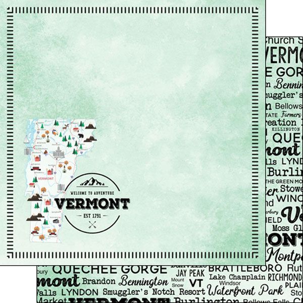 SC Vermont Postage Map Double Sided Paper 12&quot; X12&quot;
