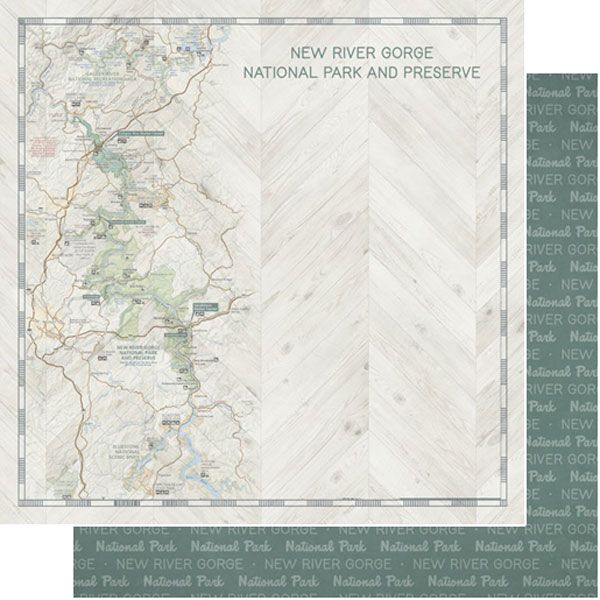 SC New River Gorge National Park Map &amp; Words Paper 12x12