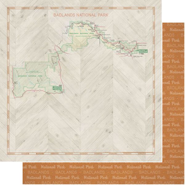 SC Badlands National Park Map &amp; Words Paper 12x12