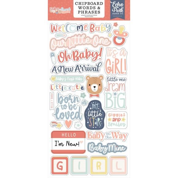 N Echo Park Chipboard 6&quot;X13&quot; Words &amp; Phrases, Baby On Board Girl