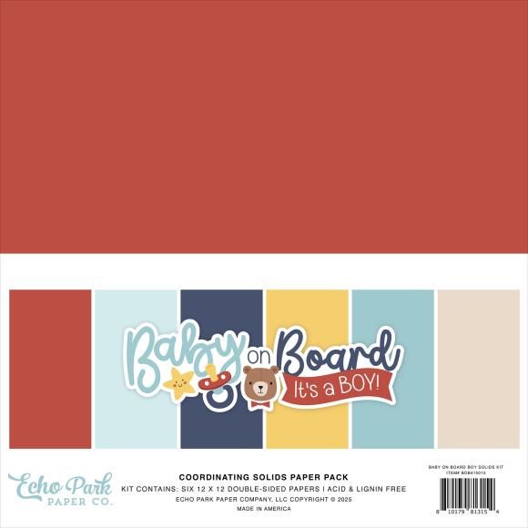 N Echo Park Solids Collection Kit 12&quot;X12&quot; Baby On Board Boy