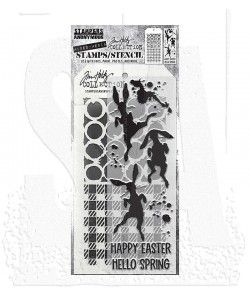 SA Tim Holtz Mixed Mefia Stamps &amp; Stencil Set THMM183 Bunny Hop
