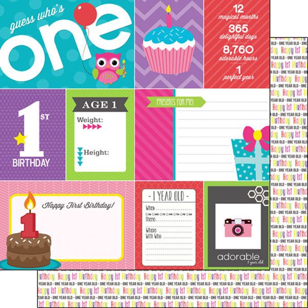 SC 1st Birthday Girl Double Sided Journal Paper