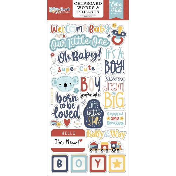 N Echo Park Chipboard 6&quot; X13&quot; Words &amp; Phrases, Baby On Board Boy