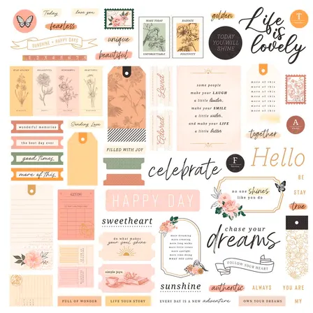 SB Rosie&#39;s Studio Golden Afternoon Diecut Cardstock Sentiments 120/Pkg