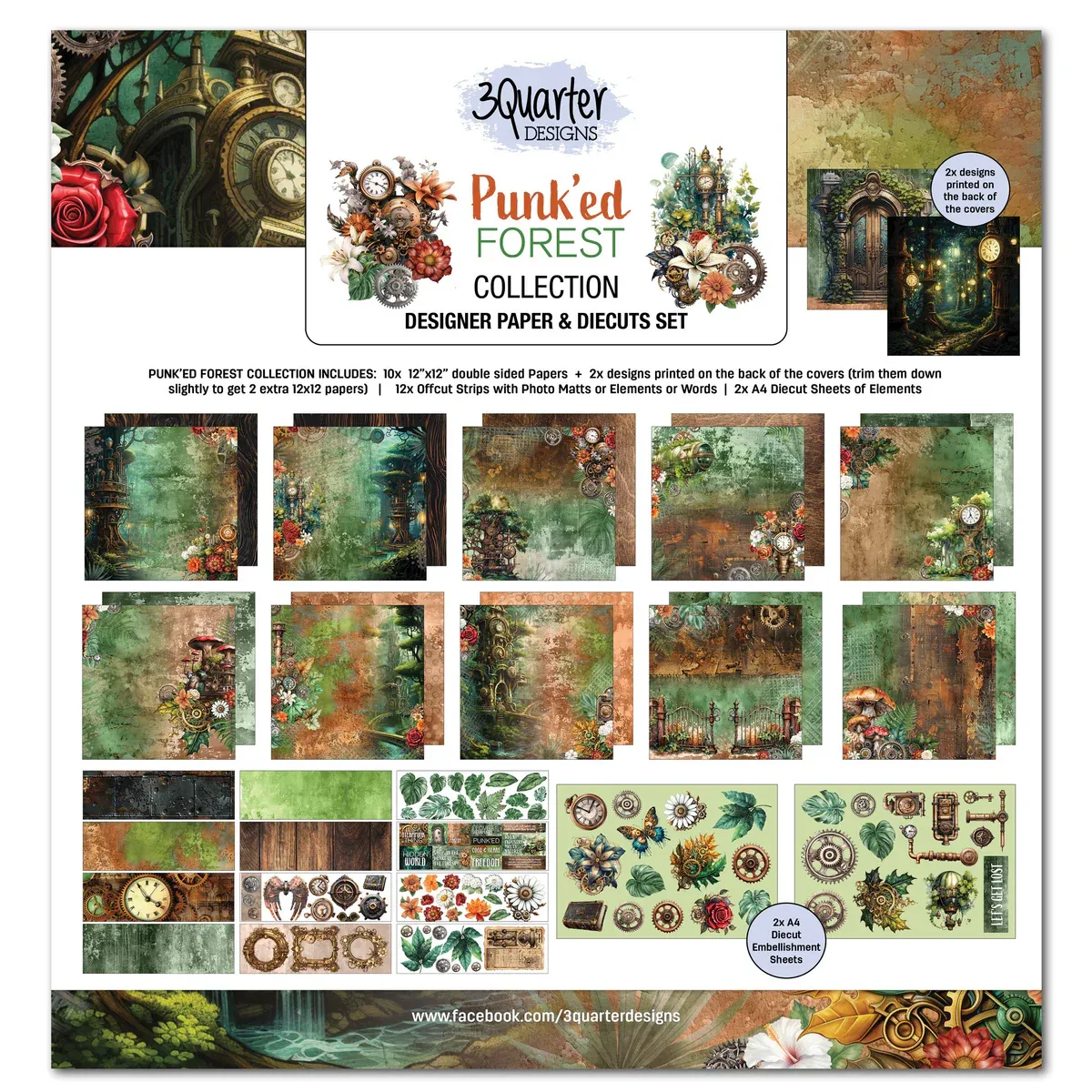 3Quarter Designs Punk&#39;ed Forest 12x12 Desogn Paper &amp; Diecuts Set