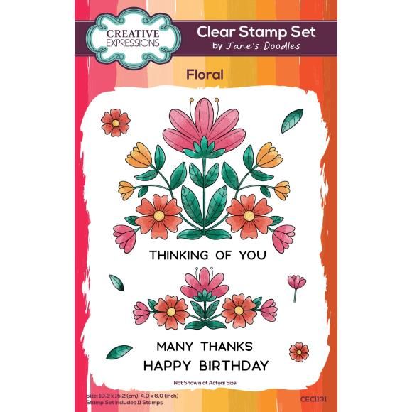 N Creative Expressions Jane&#39;s Doodles Clear Stamp 4&quot; X6&quot; Floral