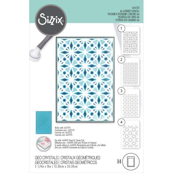 Sizzix A6 Layered Stencils 4/Pkg Geo Crystals