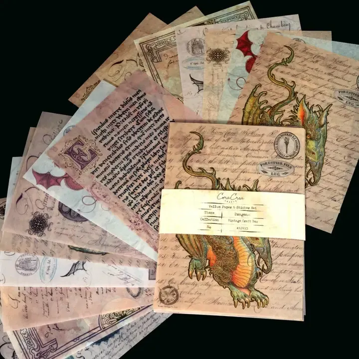 F CoraCreaCrafts Dragons Vellum &amp; Sticker Set