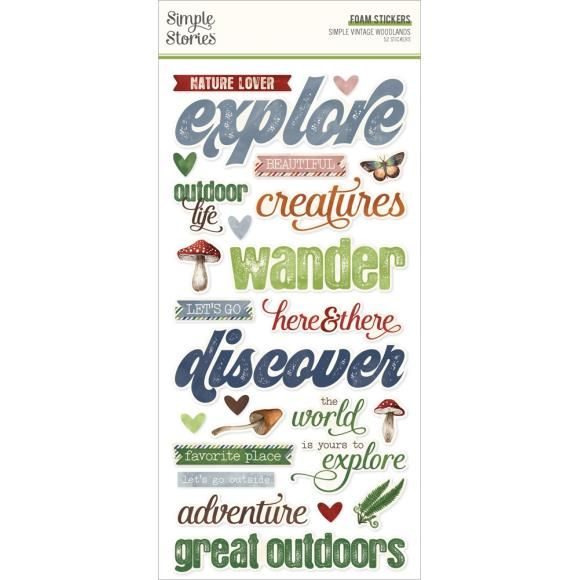 N Simple Stories Simple Vintage Woodlands Foam Stickers 52/Pkg