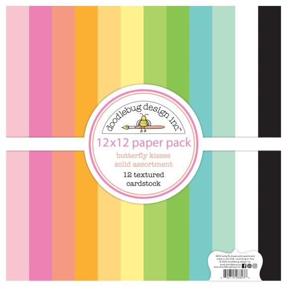 N Doodlebug Double-Sided Paper Pack 12x13 12/Pkg Textured Butterfly Kisses