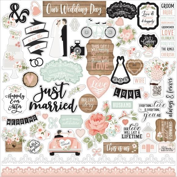 N Echo Park Our Wedding Cardstock Stickers 12&quot; X12&quot; Elements