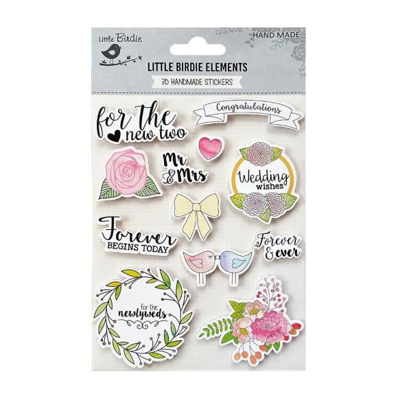 N Little Birdie Watercolor Collection Embellishment 12/Pkg Wedding Wishes