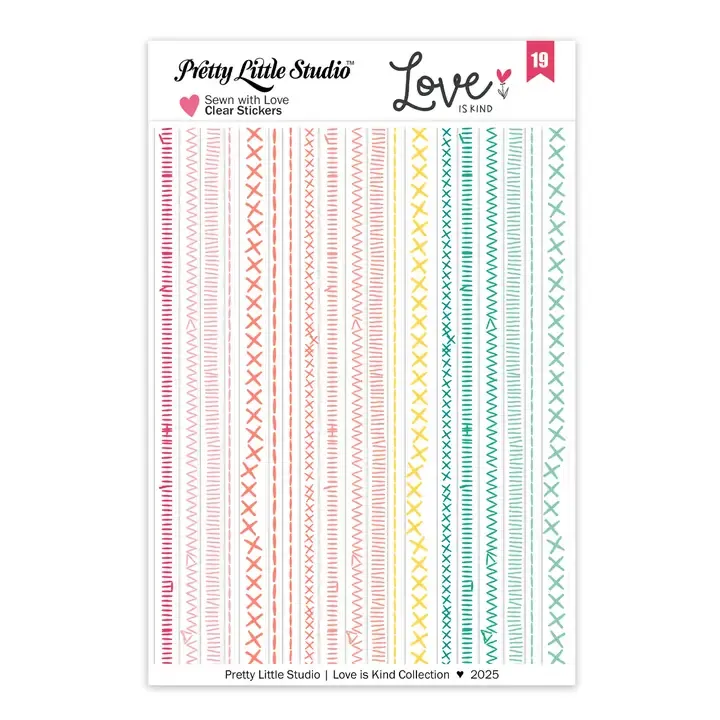 F Pretty Little Studio Love is Kind Word Clear Stickers Sewn With Love Color