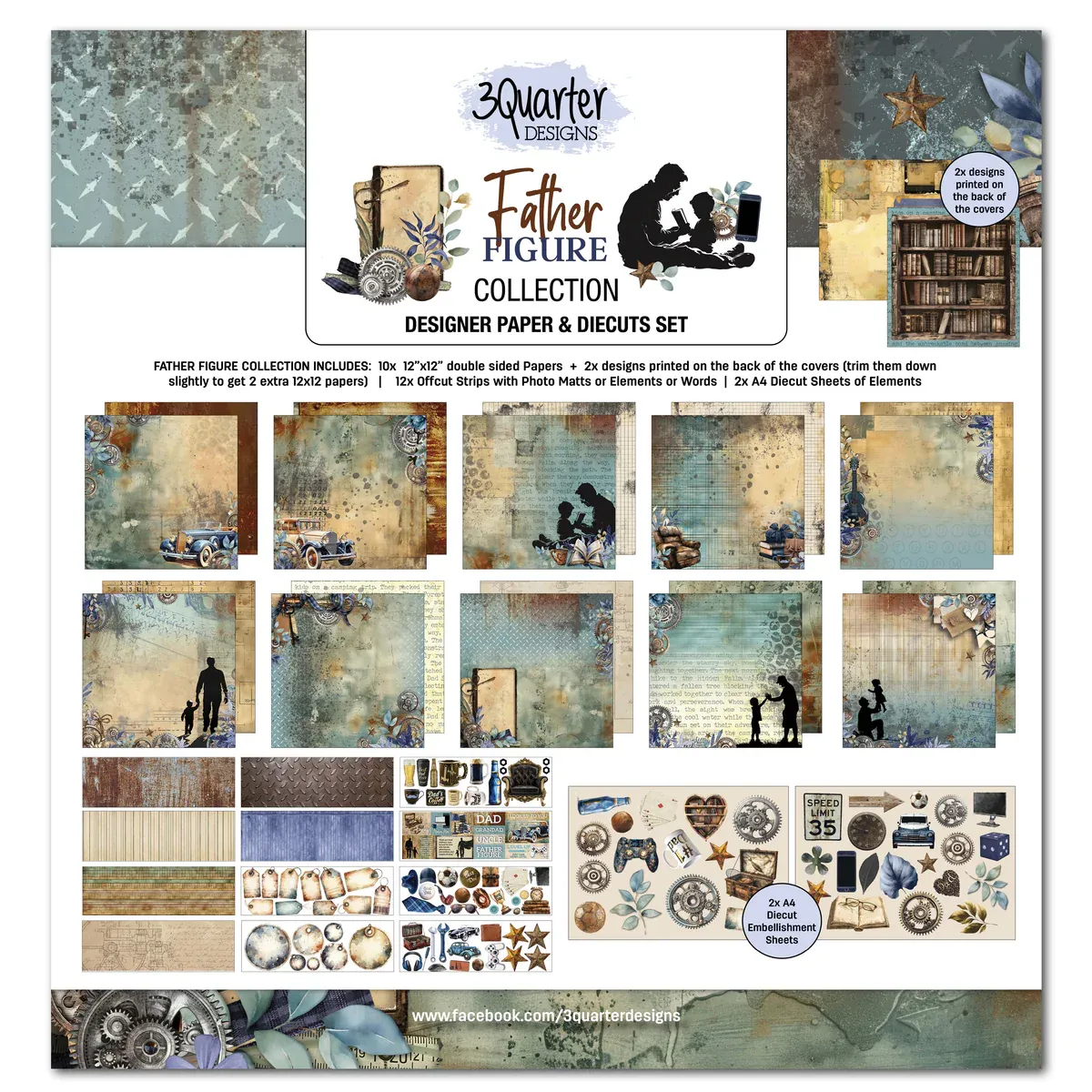 3Quarter Designs Father Figure 12x12 Design Paper &amp; Diecuts Set