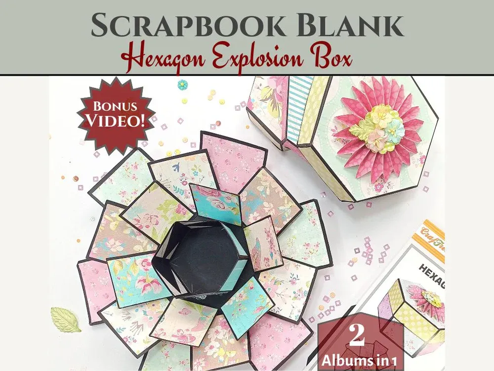 EC CrafTreat Scrapbook Blanks - Hexagon Explosion Box - Black &amp; Kraft Color