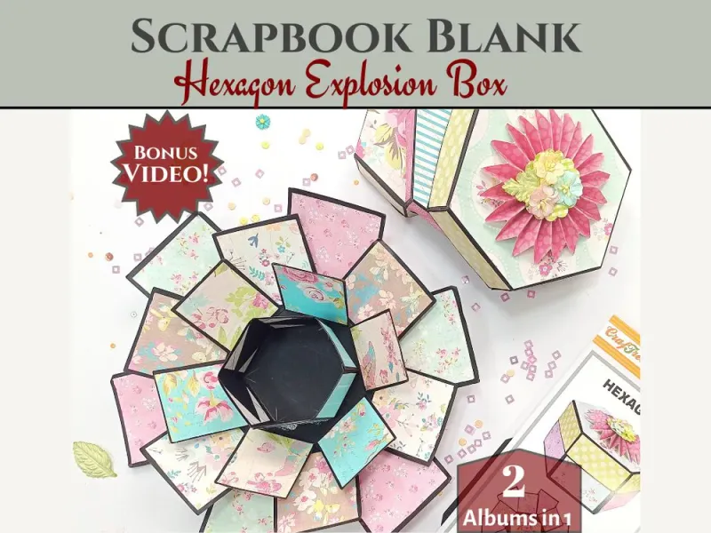 EC CrafTreat Scrapbook Blanks - Hexagon Explosion Box - Black &amp; Kraft Color