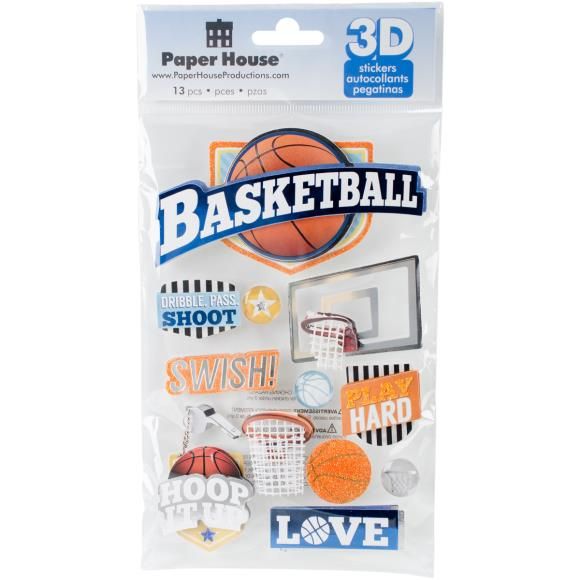 N Paper House 3D Stickers 4.5&quot; X7.5&quot; Basketball Swish