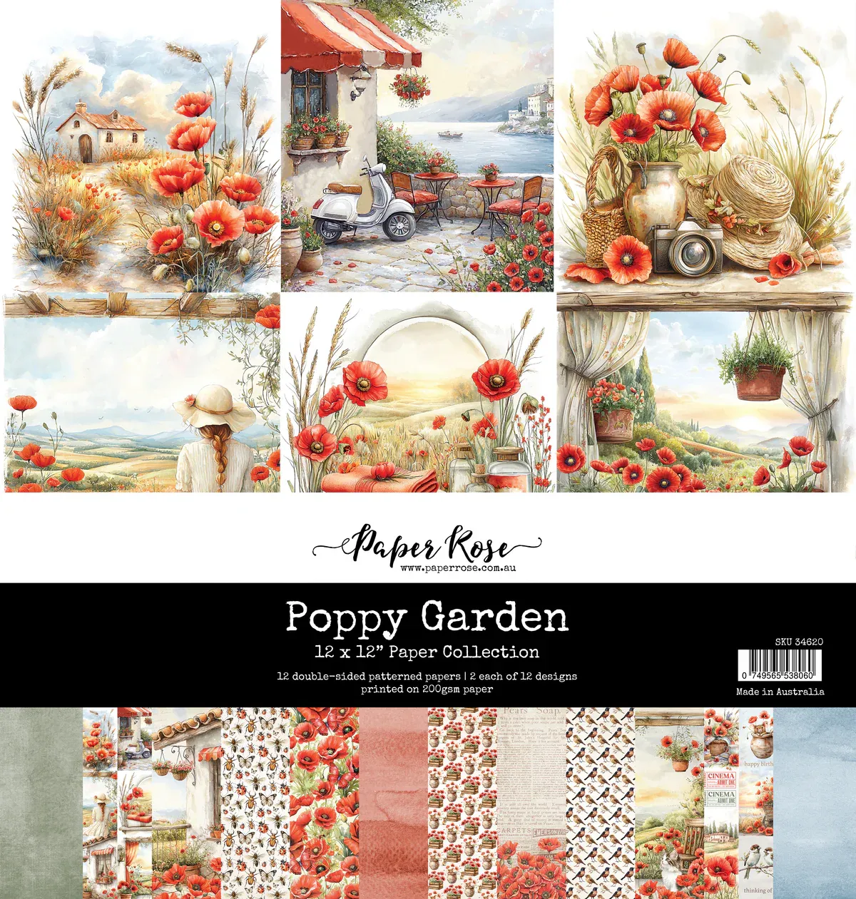 EC Paper Rose Poppy Garden 12x12 Paper Collection