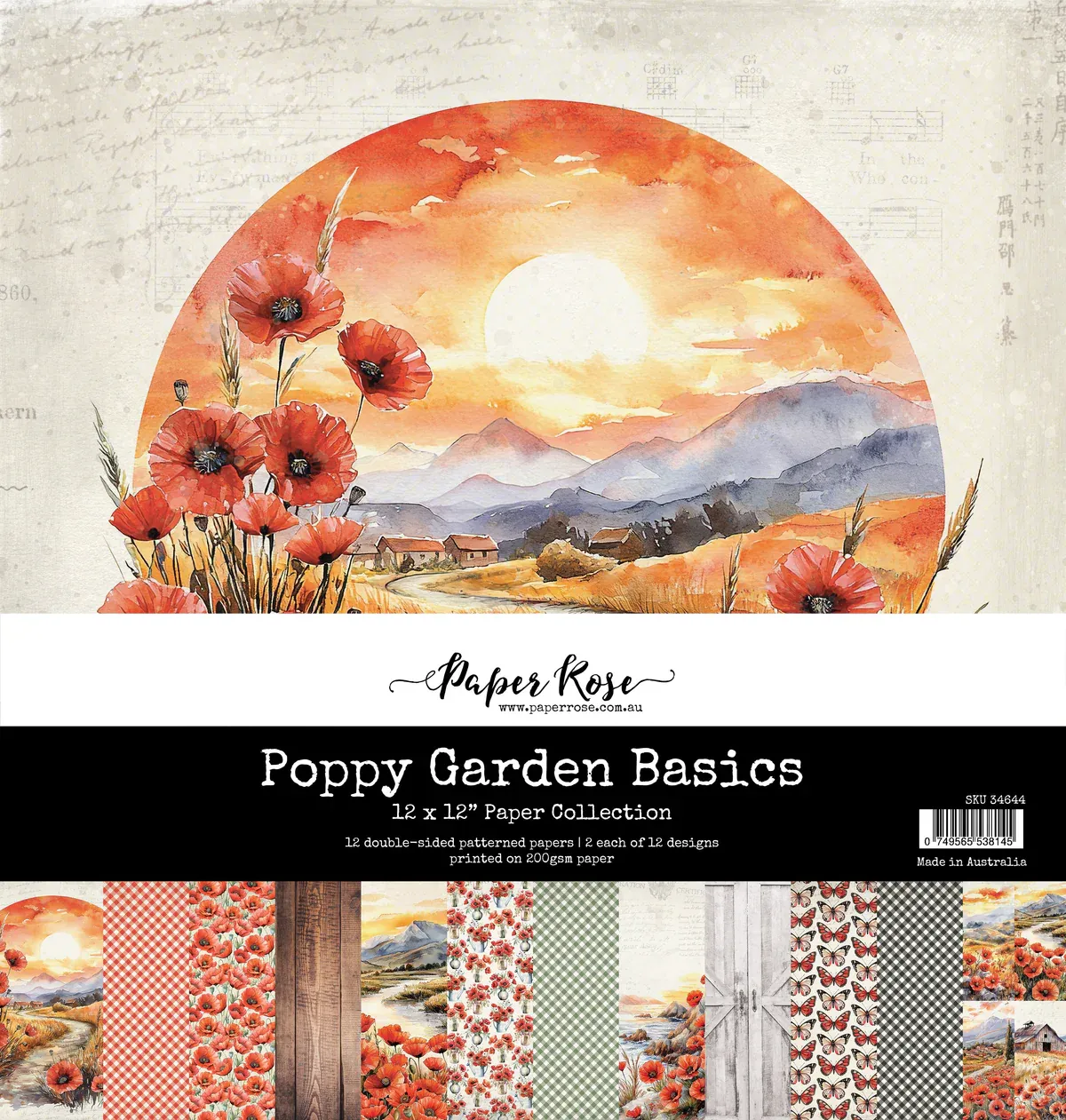 EC Paper Rose Poppy Garden Basics 12x12 Paper Collection