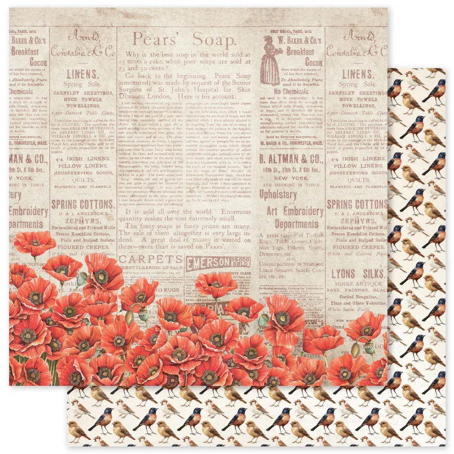 EC Paper Rose Poppy Garden D 12 x 12 Paper