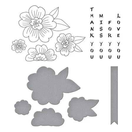 SB Blossoms And Sentiments BetterPress Plate &amp; Die Set From The Spring In Kyoto Collection