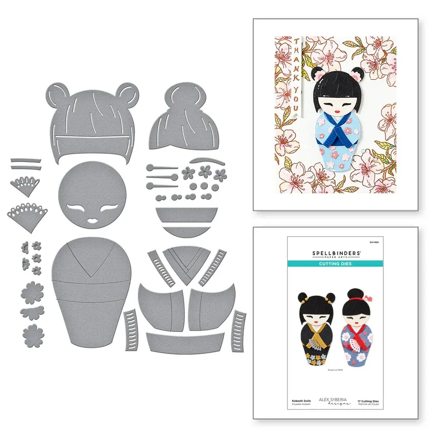 SB Spellbinders Kokeshi Dolls Etched Dies from the Spring in Kyoto Collection by Alex Syberia Designs