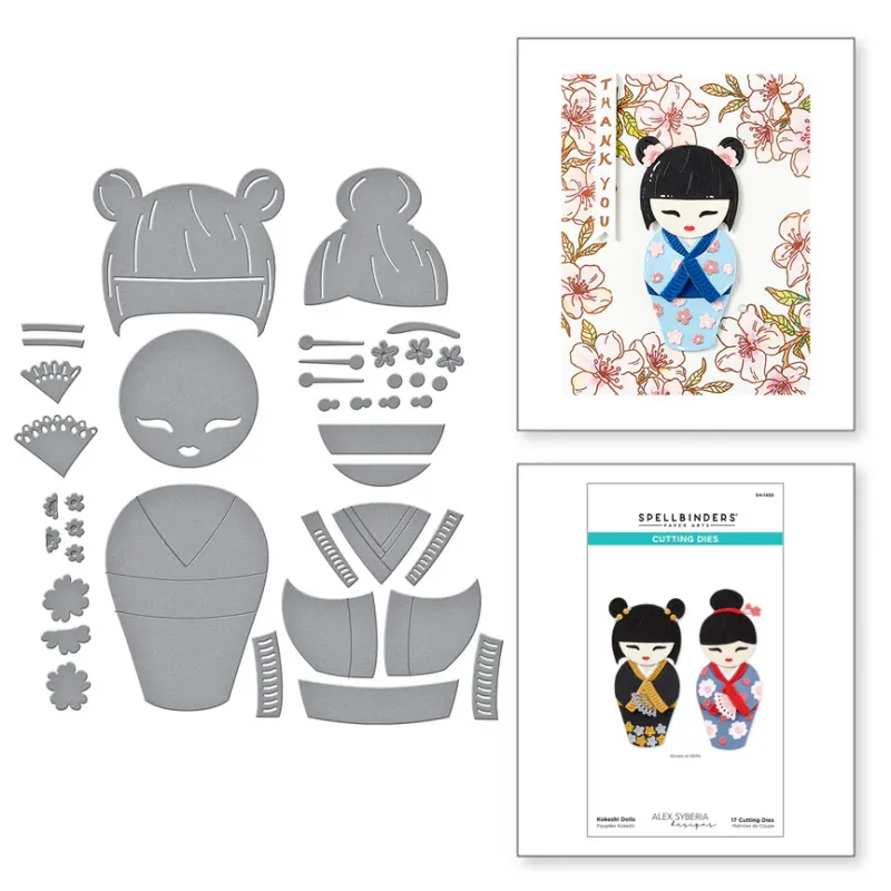 SB Spellbinders Kokeshi Dolls Etched Dies from the Spring in Kyoto Collection by Alex Syberia Designs